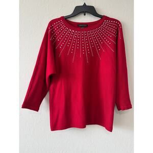 Carolyn Taylor Bedazzled Starburst Red Sweater Top Women’s Large Batwing Sleeves